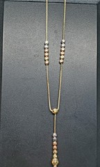 Vintage 14k Yellow Gold & Tri-Gold Faceted Bead Station Y Drop Necklace 16.5″