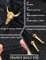 Lolias Bolo Tie For Men – Rhinestone Leather Necktie Rope Cord Bull