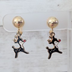 Vintage Clip On Earrings Reindeer Dangle Earrings