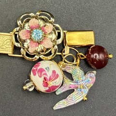 Vintage Japan Glass, Sakura Cherry Blossom, New Victorian Book Chain Bracelet