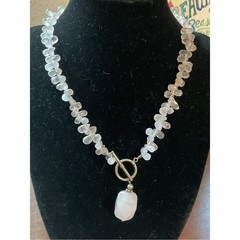 Vintage Sterling Silver Rose Pink Quartz Toggle Clasp Necklace 17.75”