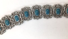 Vtg Souvenir du Maroc Moroccan Bracelet Poured Teal Enamel Hamsa Hand Charm