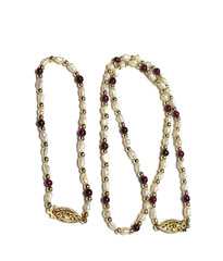 Vintage Genuine Rice Pearls & Almandine Garnet Beaded Necklace & Bracelet Set