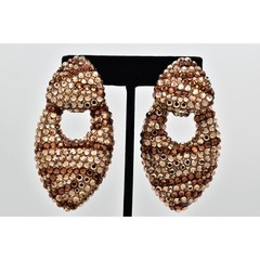 Bellini Formart Vintage Crystal Clip On Earrings Dangle Tiger Signed 1980s BinBJ