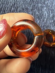 VINTAGE 1970s SPRING HINGED CLIP ON EARRINGS BROWN TORTOISE PLASTIC THICK HOOPS