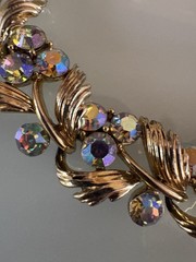 Vintage Lisner Aurora Borealis Necklace 16” Gold Tone Choker 1960s READ