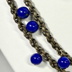 VTG Multi-Strand Bronze Toned Cobalt Blue Beaded Necklace Dangle Boho Chic 16″