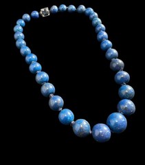Necklace Lapis Lazuli Hand Knotted Beaded Sterling Silver Clasp Vintage 15.5 in