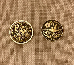 Vintage Damascene Brooch Lot Bird Floral Black Gold Tone Trombone Clasp