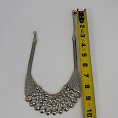 Vintage Silver Tone Brutalist Bib Statement Necklace Hammered Herringbone