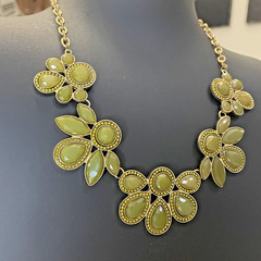 Unbranded Gold Tone Statement Necklace & Earrings Set with Olive Green Stones