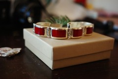 Vintage Taxco Sterling Silver Bracelet with Red Coral Inlay