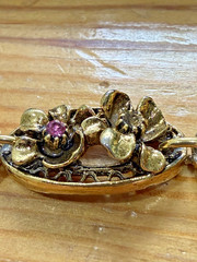 Vintage ART Arthur Pepper Gold Tone Bracelet Filigree Blue Flowers Signed 6.5″