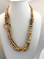 Vintage Hand Carved Organic Bovine Bone Tribal Statement Necklace Elephants