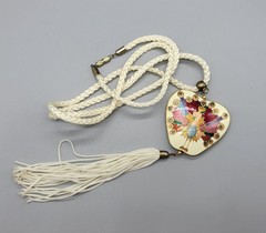 Vintage Cloisonne Enamel Colorful Peacock Tassle White Barrel Clasp Necklace N1D