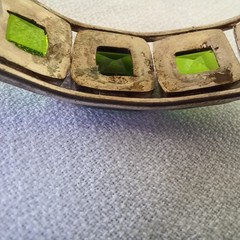 Vintage Sterling Artisan Bangle Bracelet Lge. Lime Green Square Stones 7.75″ Adj