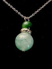 Genuine Green Jasper Gemstone Pendant & Matching French Wire Earring Set #9