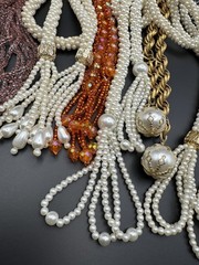 Lot 13 Vintage Beaded Scarf Necklaces Faux Pearl Tassel Multi Color