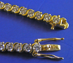Sterling Silver Gold Wash CZ Signed Han China S Link Tennis Bracelet (Tn)