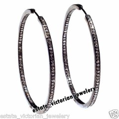 2.90ctw Genuine Old Mine Rose Cut Diamond Silver Victorian Hoops Earring Jewelry