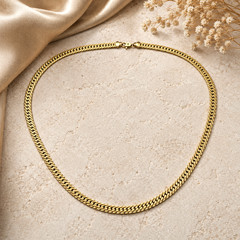 Vintage Gold Tone Diamond Cut Flat Curb Cuban Chain Necklace 24 In 6.1mm