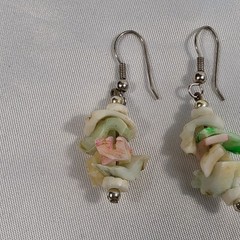 Dangle Drop Earrings Green White & Pink Irregular Shell Chips French Wire