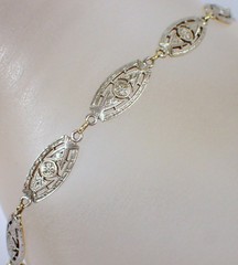 Antique Art Deco 5.6g SOLID 14k Yellow White Gold Two Tone Filigree Bracelet