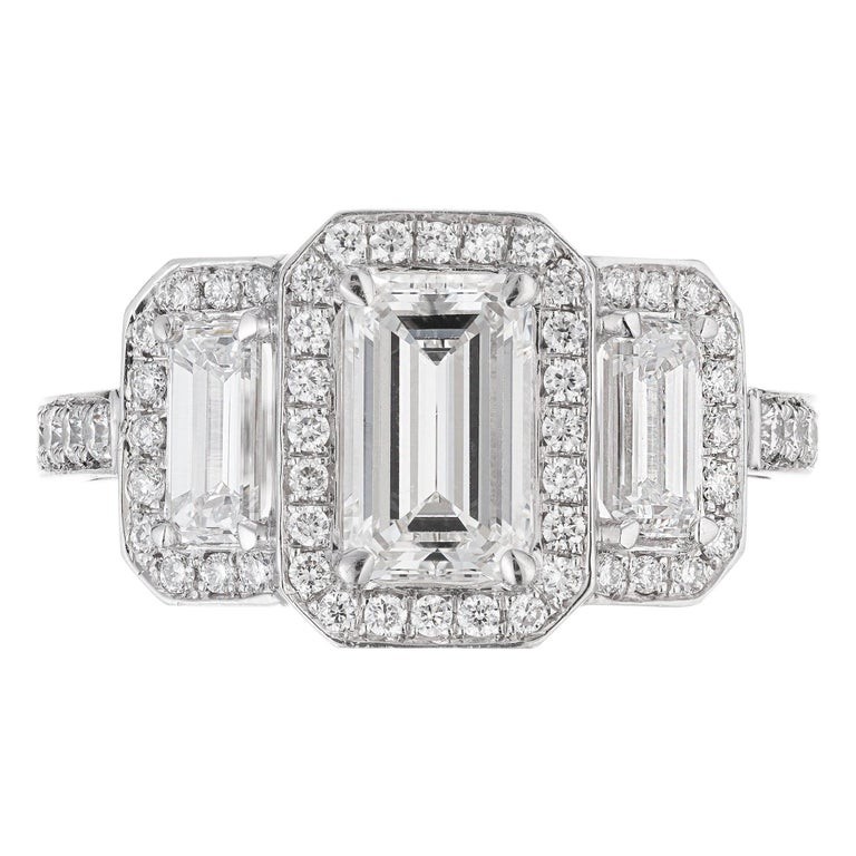 Triple Halo Emerald Cut Diamond Suchy .99ct Platinum Engagement Ring