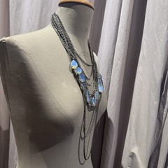 VTG Y2K Opaline Moonstone Faceted Glass Multi Strand Statement Necklace Unworn!