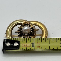 Antique Victorian 14k 18k Gold Love Knot Brooch Starburst Pearl Pin 8g