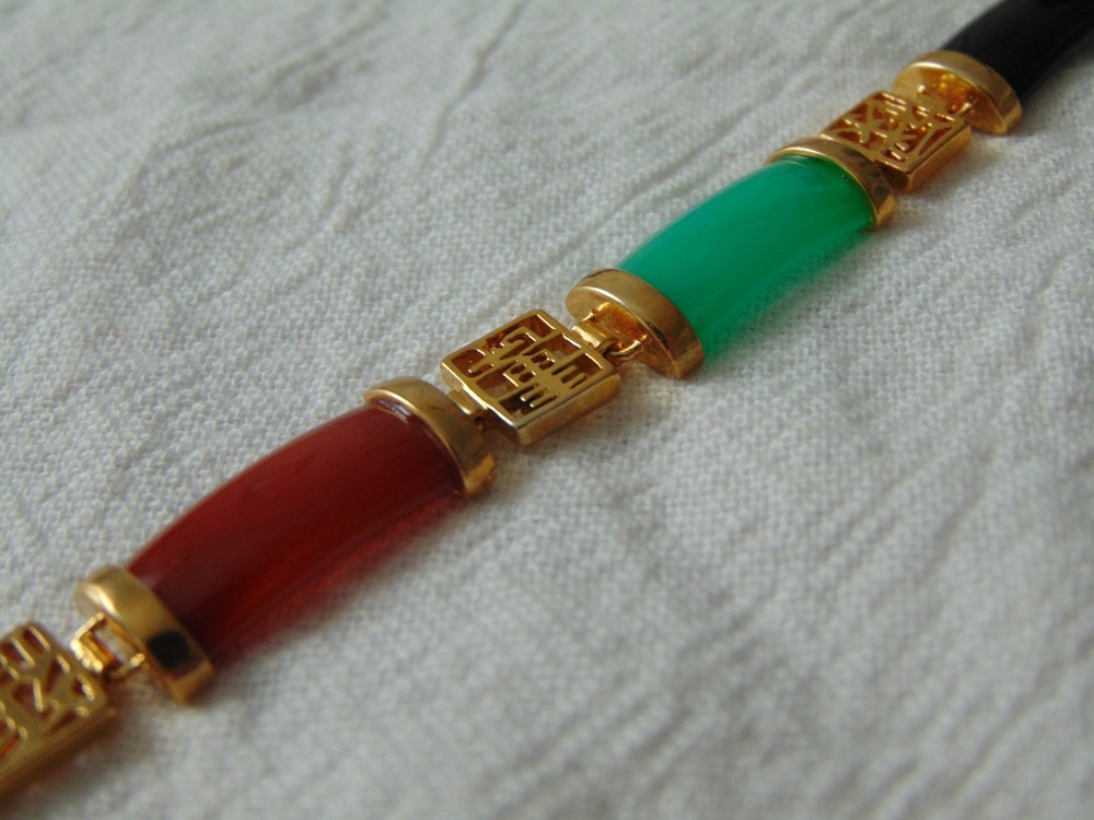 vintage colorful glass segments Asian style bracelet