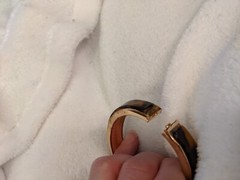 Estate Sale Faux Tortoise Shell Bracelet Hinged Clip On 1/2″ Wide approx6″L