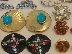 Vintage Earring Jewelry Lot Signed Unsigned Lots Of Rhinestones