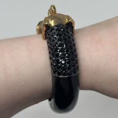 Vintage Joann Boyce Black Rhinestone Gold Tone Elephant Heads Bracelet 6.25”