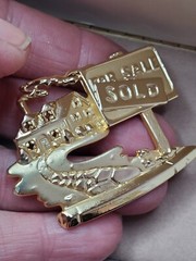 AJC Real Estate Realtor SOLD House For Sale Gold tone Pin Brooch Signed Estate