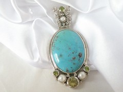 Huge Sterling Silver 925 Turquoise Statement Heavy Enhancer Pendant