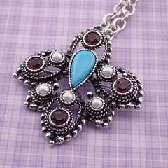 Sarah Cov Imperial Royal Motif Simulated Turquoise Purple Rhinestone Pin Pendant