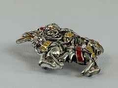 Vintage Santa Sleigh Brooch Reindeer Christmas Pin Enamel Holiday Cute