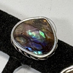 Vintage NAPIER Silver Tone Abalone Pierced Earrings Teardrop Facet Pierced Post