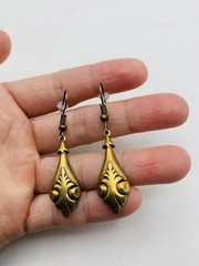 Vintage Art Nouveau Style Elegant Egyptian Greek Vase Bronze Tone Hook Earrings