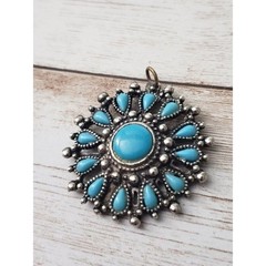 Vintage Pendant Silver Tone & Turquoise Tone 1.5″ – No Chain Included