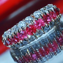 14k yellow gold 1.50ct natural diamond size 6.75 ring ruby band heated 4.95gr