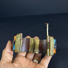 Vintage Mid Century Modern Atomic Cosmic Bangle Cuff Bracelet Inlays Brass