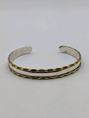 Vtg Sterling Silver & Brass Plated Scalloped Edge 2-Tone Cuff 925 Bracelet – 7″