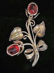Sterling Silver Red Stone Flower Floral Brooch Pin 19.7 Grams