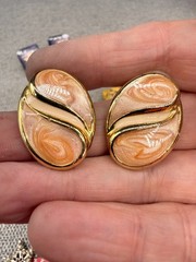 Vintage Enamel Earring Lot Marbled Hearts Hoops Pierced