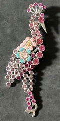 Vintage Pink Rhinestone Peacock Brooch/ Pin 3.75 Inches Silver Tone EUC