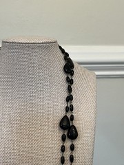 Vintage Jet Black Glass Necklace Long Strand Opera Flapper Goth 48″