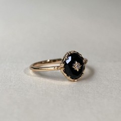 Vintage Black Onyx Engagement Ring Women Gold Art Deco Oval Cut Solitaire Weddin
