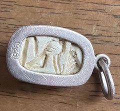 Vintage 925 Sterling Silver Egyptian Revival White Scarab Pendant
